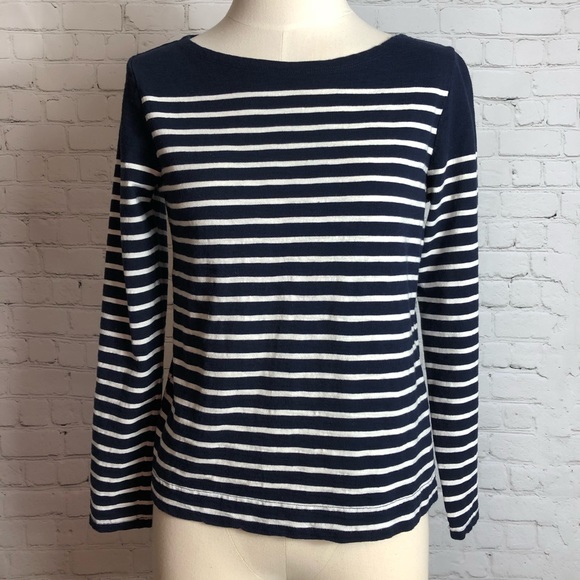 J. Crew Tops - J.Crew Navy Blue and White Stripe Long Sleeve Top